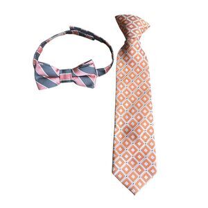 Boys 2-5years Adjustable Bow Tie & DWAN Tie Peach Silver‎ Lot Of 2